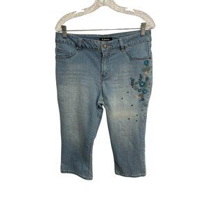 D. Jeans Womens Capri Jeans Light Wash Embroidered Denim Stretch Size 12P Petite
